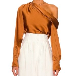 NWT Jonathan Simkhai Copper Alice One Shoulder Satin Top - Sz S